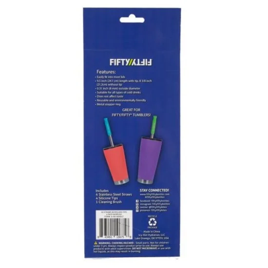 Stainless Steel Straws With Silicone Tip - 4 Pieces In Assorted Colors With Cleaning Brush